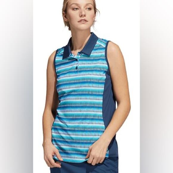 Adidas NWT Women's Ultimate 365 Printed Sleeveless Golf Shirt Blue Size Small - Picture 1 of 12